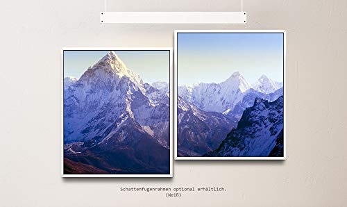 Paul Sinus Art schneebedeckter Himalaya 130 x 90 cm (2 Bilder ca. 75x65cm) Leinwandbilder fertig im Schattenfugenrahmen Weiss Kunstdruck XXL modern