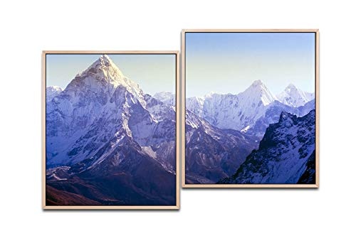 Paul Sinus Art schneebedeckter Himalaya 130 x 90 cm (2 Bilder ca. 75x65cm) Leinwandbilder fertig im Schattenfugenrahmen Natur Kunstdruck XXL modern