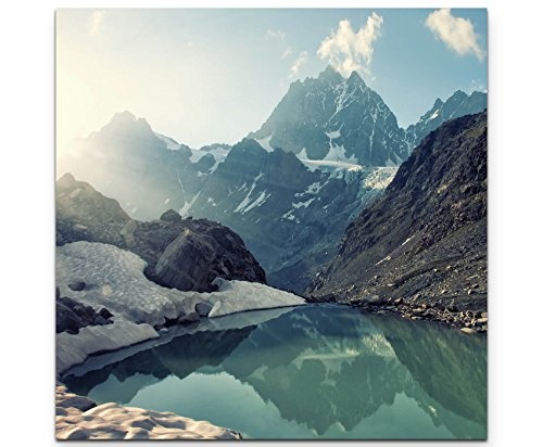 Paul Sinus Art Leinwandbilder | Bilder Leinwand 90x90cm Bergsee mit Hohen Berggipfeln