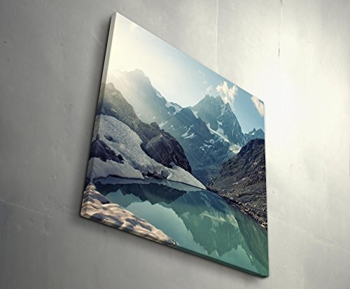 Paul Sinus Art Leinwandbilder | Bilder Leinwand 90x90cm Bergsee mit Hohen Berggipfeln