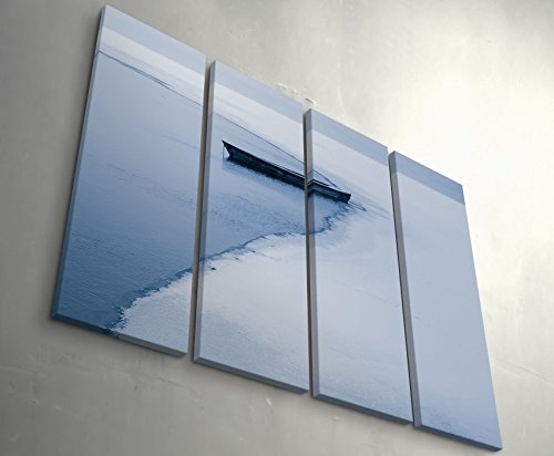 Paul Sinus Art Leinwandbilder | Bilder Leinwand 130x90cm 4 Teile einsames Boot auf gefrorenem See