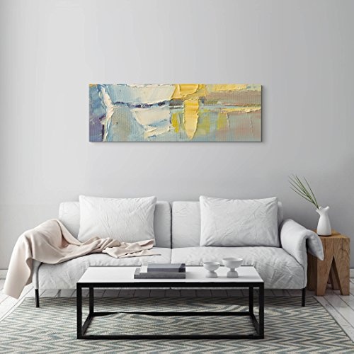 Paul Sinus Art Leinwandbilder | Bilder Leinwand 150x50cm Ölgemälde mit Pinselstriche in kühlen Farben