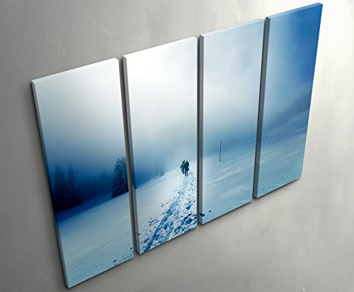 Paul Sinus Art Leinwandbilder | Bilder Leinwand 130x90cm 4 Teile Spaziergang im Wintersturm