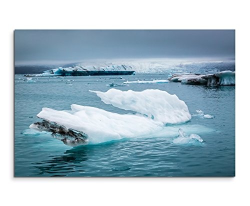 Paul Sinus Art Kunstfoto auf Leinwand 60x40cm Landschaftsfotografie - Treibende Eisschollen, Island auf Leinwand Exklusives Wandbild Moderne Fotografie für Ihre Wand in Vielen Größen