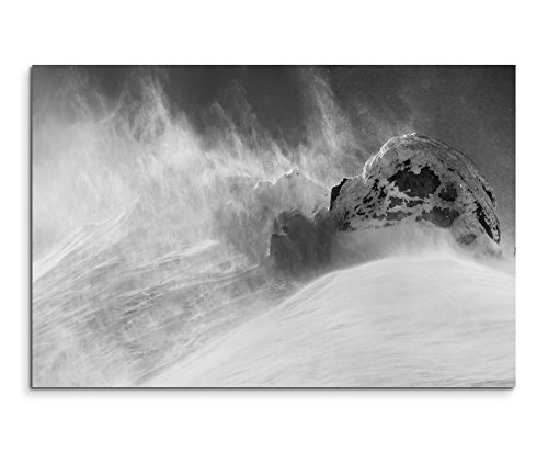 Paul Sinus Art Kunstfoto auf Leinwand 60x40cm Naturfotografie - Grauer Schneesturm auf Leinwand Exklusives Wandbild Moderne Fotografie für Ihre Wand in Vielen Größen