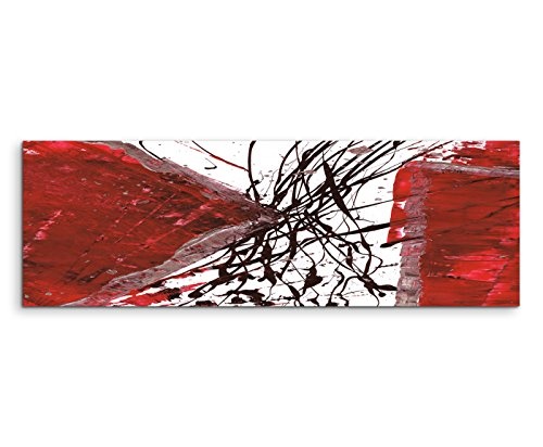 150x50cm Panoramabild abstrakt Leinwanddruck Kunstdruck Wandbild rot schwarz weiß Striche