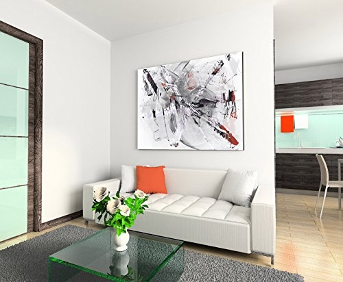 Paul Sinus Art 120x80cm Leinwandbild Leinwanddruck Kunstdruck Wandbild Grau Beige Rot Weiß Gemalt