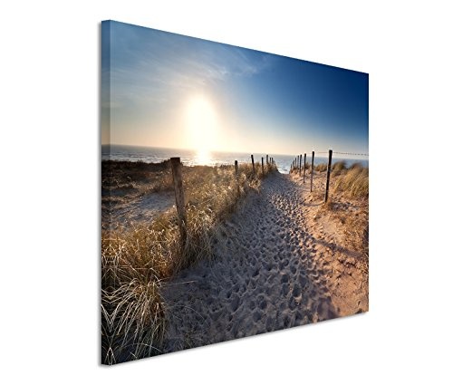Paul Sinus Art 120x80cm Leinwandbild auf Keilrahmen Holland Nordsee Strand Dünen Sonnenaufgang Wandbild auf Leinwand als Panorama