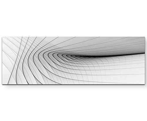 Abstraktes Bild - Schwarze, zarte Streifen, weißer Hintergrund - Panoramabild auf Leinwand in 120x40cm