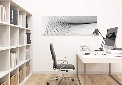 Abstraktes Bild - Schwarze, zarte Streifen, weißer Hintergrund - Panoramabild auf Leinwand in 120x40cm