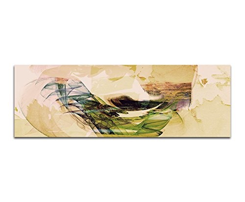 Paul Sinus Art Ersehnte Blicke - Abstrakt320_150x50cm Bild auf Leinwand Abstraktes Bild beige grün blau Panoramabild Kunstdruck auf Keilrahmen