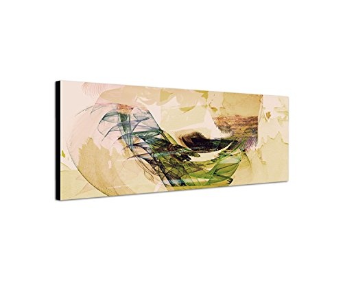Paul Sinus Art Ersehnte Blicke - Abstrakt320_150x50cm Bild auf Leinwand Abstraktes Bild beige grün blau Panoramabild Kunstdruck auf Keilrahmen