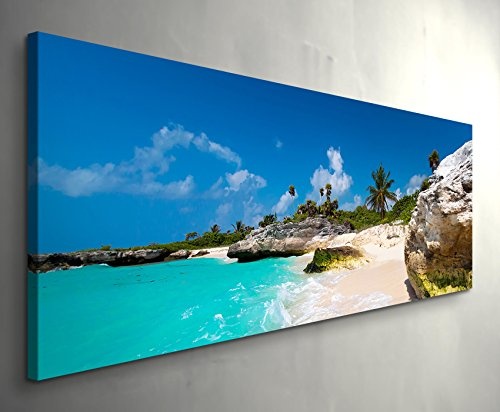 Paul Sinus Art Landschaftsfotografie - Tropischer Strand in Mexiko - Panoramabild auf Leinwand in 120x40cm