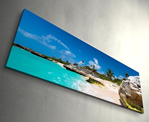 Paul Sinus Art Landschaftsfotografie - Tropischer Strand in Mexiko - Panoramabild auf Leinwand in 120x40cm