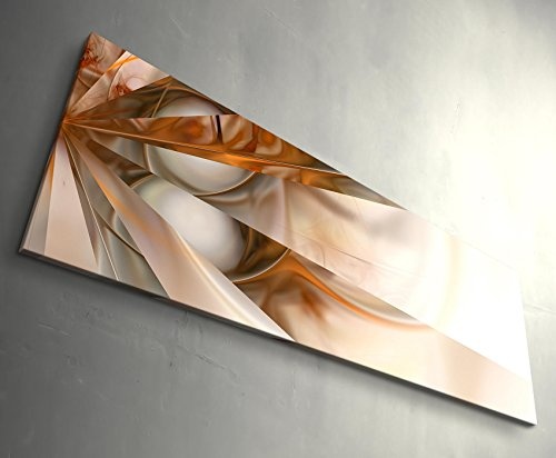 Abstraktes Bild - weiß, bronze, Spiegeleffekte - Panoramabild auf Leinwand in 120x40cm