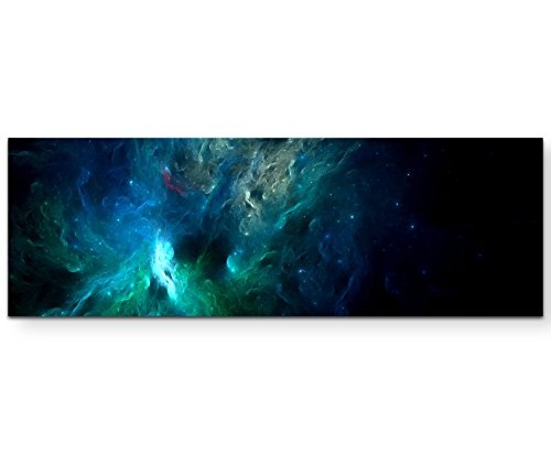 abstraktes Bild - Universum in Blautönen - Panoramabild auf Leinwand in 120x40cm