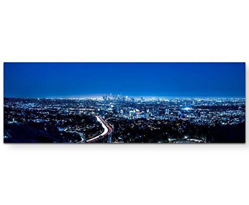 Los Angeles bei Nacht - Panoramabild auf Leinwand in...