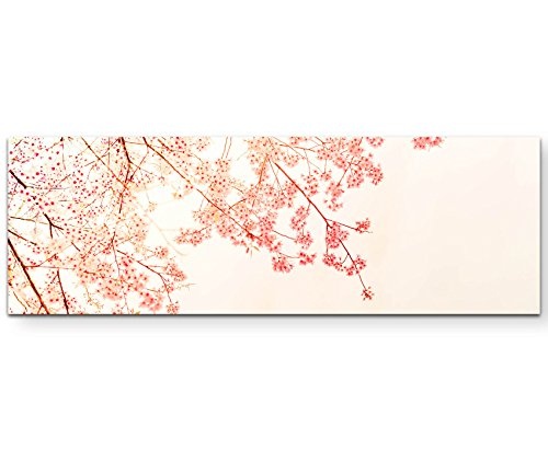 chinesische Kirschblütenzweige im Vintagestyle - Panoramabild auf Leinwand in 120x40cm