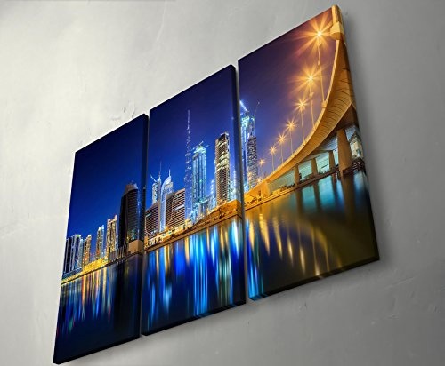 Skyline Dubai bei Nacht - 3 teiliges Wandbild Gesamtgröße 130x90cm