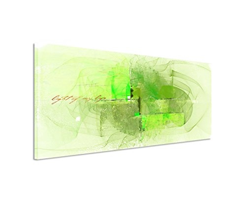 120x40cm Panoramabild abstrakt Leinwanddruck Kunstdruck Wandbild grün gelb beige Formen