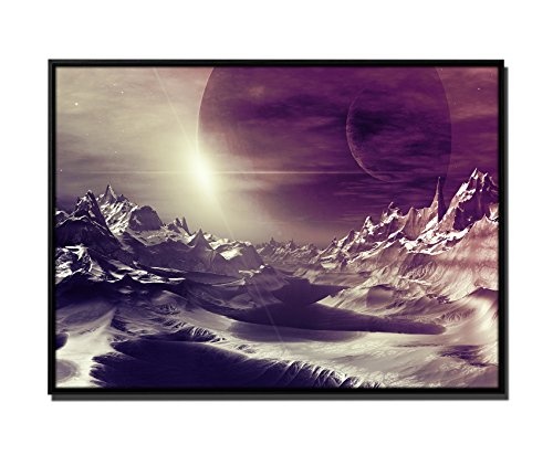 105x75cm Wandbild - Farbe Mauve - auf Leinwand inkusive Schattenfugenrahmen schwarz - Computer Artwork Alien Planet