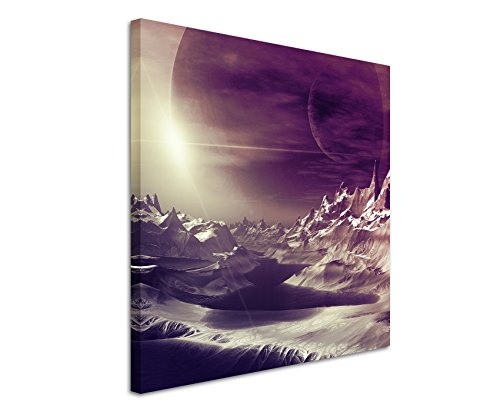 80x80cm Wandbild Fotoleinwand Bild in Mauve Computer Artwork Alien Planet