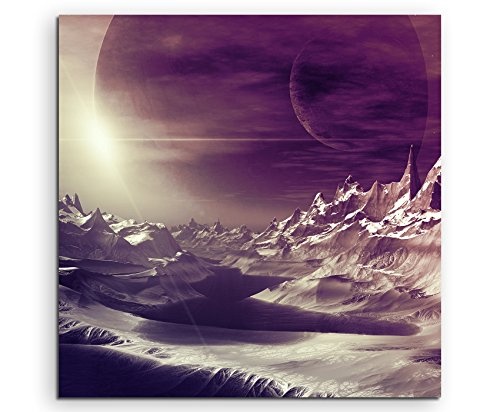 80x80cm Wandbild Fotoleinwand Bild in Mauve Computer Artwork Alien Planet