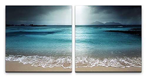 Paul Sinus Art GmbH Meer mit Strand 120x60cm - 2 Wandbilder je 60x60cm Kunstdruck modern Wandbilder XXL Wanddekoration Design Wand Bild