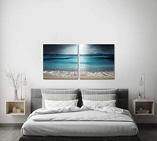 Paul Sinus Art GmbH Meer mit Strand 120x60cm - 2 Wandbilder je 60x60cm Kunstdruck modern Wandbilder XXL Wanddekoration Design Wand Bild