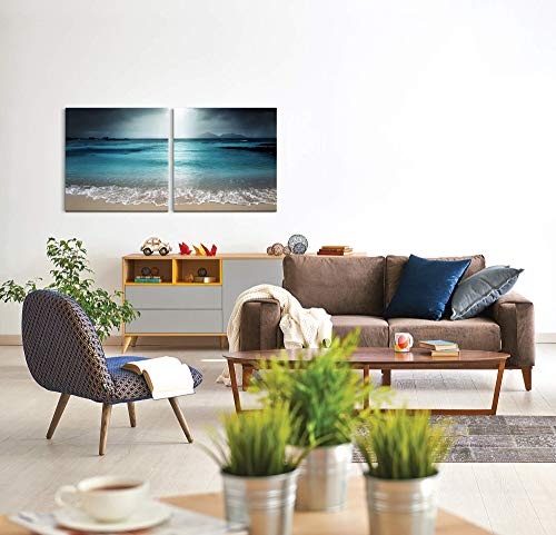 Paul Sinus Art GmbH Meer mit Strand 120x60cm - 2 Wandbilder je 60x60cm Kunstdruck modern Wandbilder XXL Wanddekoration Design Wand Bild