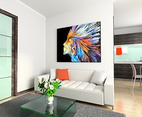 Paul Sinus Art Kunstfoto auf Leinwand 60x40cm Illustration - Buntes Gesicht im Seitenprofil auf Leinwand Exklusives Wandbild Moderne Fotografie für Ihre Wand in Vielen Größen