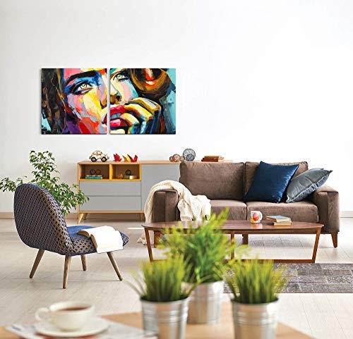 Paul Sinus Art GmbH Frau in bunt 120x60cm - 2 Wandbilder je 60x60cm Kunstdruck modern Wandbilder XXL Wanddekoration Design Wand Bild