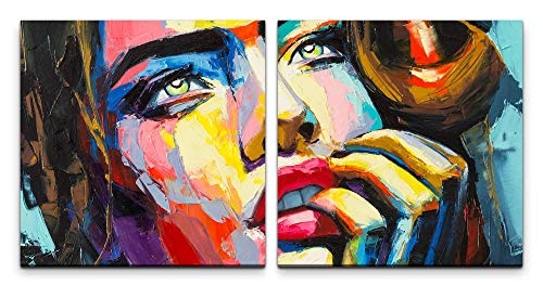 Paul Sinus Art GmbH Frau in bunt 120x60cm - 2 Wandbilder je 60x60cm Kunstdruck modern Wandbilder XXL Wanddekoration Design Wand Bild