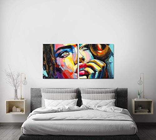 Paul Sinus Art GmbH Frau in bunt 120x60cm - 2 Wandbilder je 60x60cm Kunstdruck modern Wandbilder XXL Wanddekoration Design Wand Bild