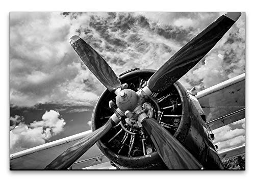 Paul Sinus Art Flugzeug im Retro Design 100 x 70 cm Inspirierende Fotokunst in Museums-Qualität für Ihr Zuhause als Wandbild auf Leinwand in