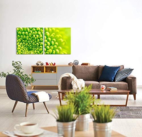 Paul Sinus Art GmbH grüne Blumen 120x60cm - 2 Wandbilder je 60x60cm Kunstdruck modern Wandbilder XXL Wanddekoration Design Wand Bild