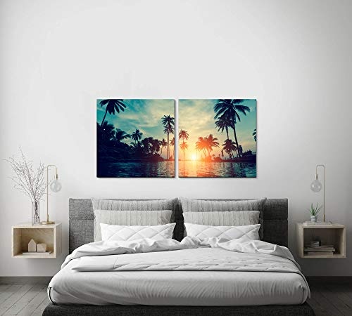 Paul Sinus Art GmbH schöne Tropische Palmen 120x60cm - 2 Wandbilder je 60x60cm Kunstdruck modern Wandbilder XXL Wanddekoration Design Wand Bild