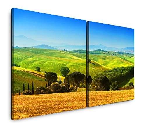 Paul Sinus Art GmbH Toskana Italien 120x60cm - 2 Wandbilder je 60x60cm Kunstdruck modern Wandbilder XXL Wanddekoration Design Wand Bild