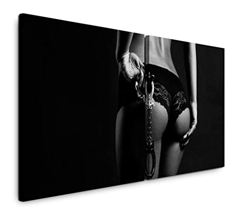 Paul Sinus Art GmbH Frau in Unterwäsche 120x60cm - 2 Wandbilder je 60x60cm Kunstdruck modern Wandbilder XXL Wanddekoration Design Wand Bild