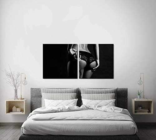 Paul Sinus Art GmbH Frau in Unterwäsche 120x60cm - 2 Wandbilder je 60x60cm Kunstdruck modern Wandbilder XXL Wanddekoration Design Wand Bild