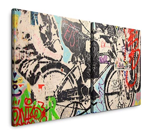 Paul Sinus Art GmbH Graffiti Kunst 120x60cm - 2 Wandbilder je 60x60cm Kunstdruck modern Wandbilder XXL Wanddekoration Design Wand Bild