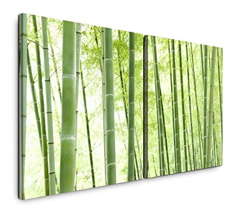 Paul Sinus Art GmbH Bambus Wald 120x60cm - 2 Wandbilder je 60x60cm Kunstdruck modern Wandbilder XXL Wanddekoration Design Wand Bild