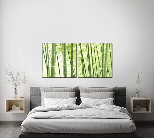 Paul Sinus Art GmbH Bambus Wald 120x60cm - 2 Wandbilder je 60x60cm Kunstdruck modern Wandbilder XXL Wanddekoration Design Wand Bild