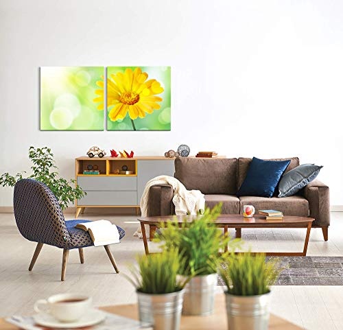 Paul Sinus Art GmbH gelbe Blume 120x60cm - 2 Wandbilder je 60x60cm Kunstdruck modern Wandbilder XXL Wanddekoration Design Wand Bild