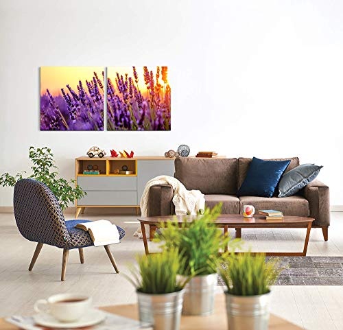 Paul Sinus Art GmbH Lavendel Felder 120x60cm - 2 Wandbilder je 60x60cm Kunstdruck modern Wandbilder XXL Wanddekoration Design Wand Bild