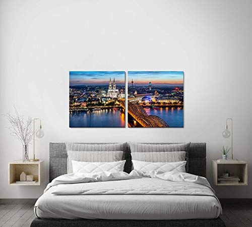 Paul Sinus Art GmbH Köln Skyline 120x60cm - 2 Wandbilder je 60x60cm Kunstdruck modern Wandbilder XXL Wanddekoration Design Wand Bild