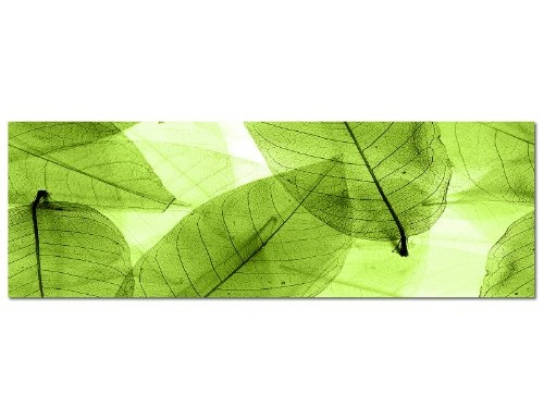 Panoramabild auf Leinwand und Keilrahmen 120x40cm Blätter Silhouette Hintergrund grün