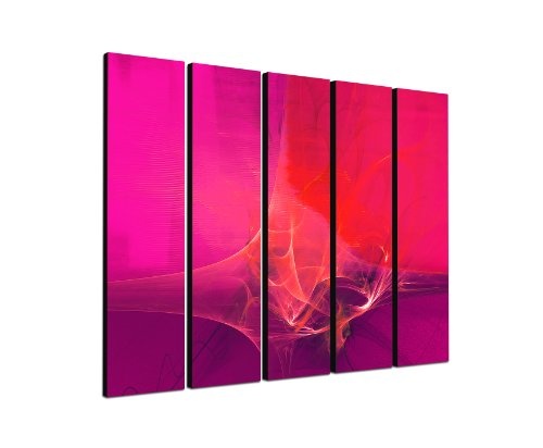 5x30x120cm Abstrakt028_ (Gesamt 160x120cm) knallig pink fuchsia brombeer Abstrakte Kunst Kunstdruck auf Leinwand zeitloses Wohnambiente TOP moderne Wandgestaltung