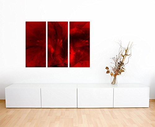 Brennende Leidenschaft - Abstrakt326_3x90x40cm Bild auf Leinwand Abstraktes Motiv knallig rot schwarz mehrteilig Tryptichon Kunstdruck auf Keilrahmen
