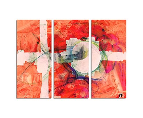 Fremder Moment - Abstrakt377_3x90x40cm Bild auf Leinwand Abstraktes Wandbild knallig rot mehrteilig Tryptichon Kunstdruck auf Keilrahmen